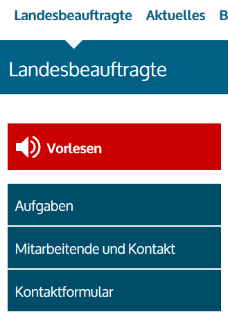 Bildschirmfoto des Menüs "Landesbeauftragte" Bildschirmfoto des Menüs "Landesbeauftragte"