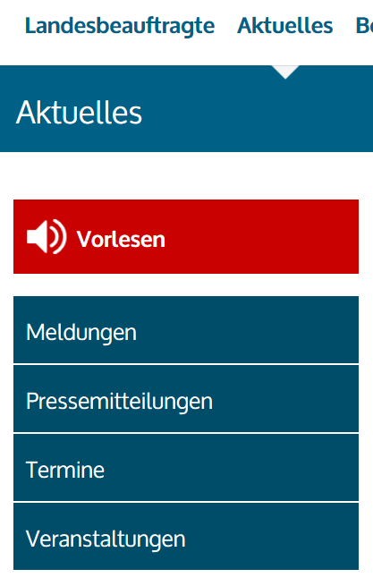 Bildschirmfoto des Menüs "Aktuelles" Bildschirmfoto des Menüs "Aktuelles"